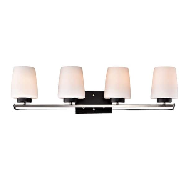 Edvivi Aliana 31.3 in. 4-Light Black and Brushed Nickel Modern Vanity Light with Etched White Glass Shade