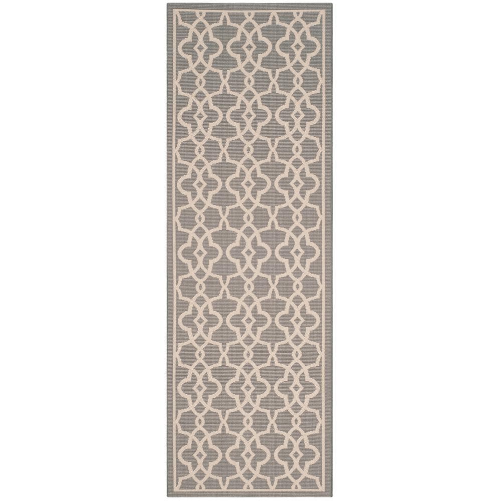 Gray and Beige Geometric Synthetic Outdoor Runner Rug