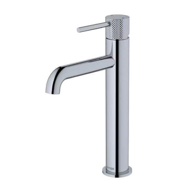 Karran Tryst Single Handle Single Hole Vessel Bathroom Faucet with Matching Pop-Up Drain in Chrome