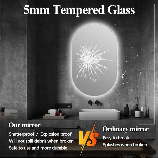 30 in. W x 48 in. H Oval Frameless Wall Bathroom Vanity Mirror in Silver with LED Touch Screen and 3 Colors Dimmable