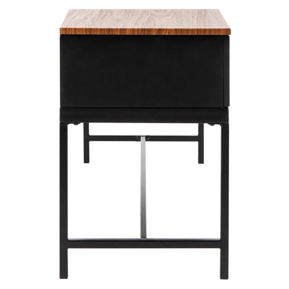 Maruka Light Brown and Black Wood Storage Bench