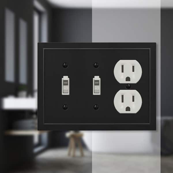 Bethany 3 Gang 2-Toggle and 1-Duplex Metal Wall Plate - Black