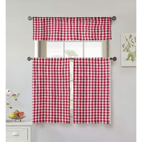 Duck River Garnet Gingham Rod Pocket Room Darkening Curtain - 15 in. W x 58 in. L (Set of 3)