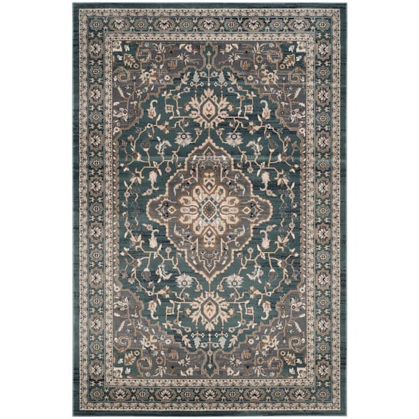 Lyndhurst Teal/Gray 8 ft. x 10 ft. Border Area Rug