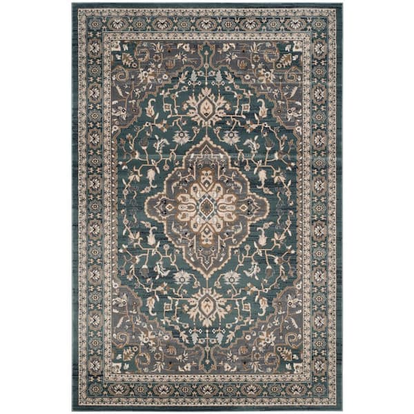 Lyndhurst Teal/Gray 9 ft. x 12 ft. Border Area Rug