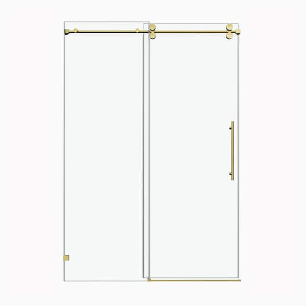 Frameless 60 x 76 in. Fixed and Sliding Round Tube Clear Glass Shower Door