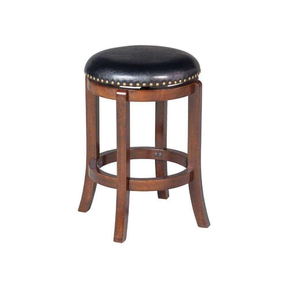 Benjara 24 in. Brown and Black Low Back Wood Frame Counter Stool with ...