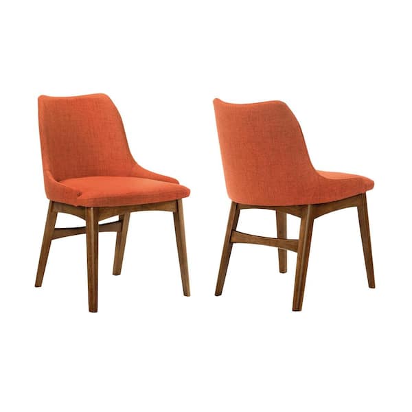 Armen Living Azalea Orange Fabric and Walnut Wood Dining Side Chairs (Set of 2)