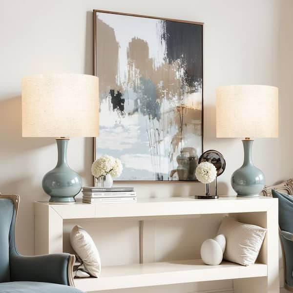Set of 2 large light linen drum lamp shades 16 x 16 x 12 in. White linen, for table, floor Round Lamp Shade with Fitter