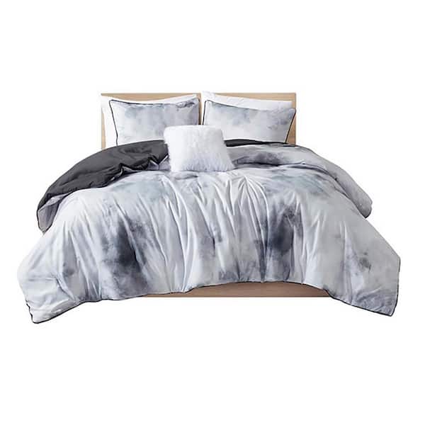 Unbranded 4-Piece White Queen Polyester Watercolor Tie Dye Printed Comforter Set with Matching Sham and Decorative Pillow