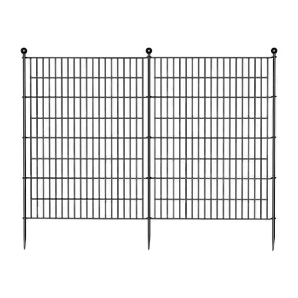 48 in. Black No-Dig Metal Garden Fence Decorative Outdoor Border w/ 4-Panels and Ground Stakes Rustproof Animal Barrier