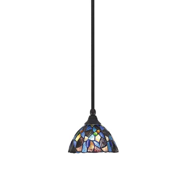 Unbranded Sparta 100-Watt 1-Light Espresso Shaded Pendant Light Mini Pendant with Blue Mosaic Art Glass, No Bulb Included
