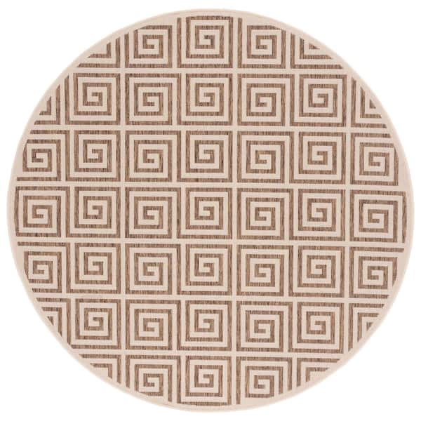 SAFAVIEH Beach House Beige/Cream 7 ft. x 7 ft. Round Fretwork Indoor/Outdoor Area Rug