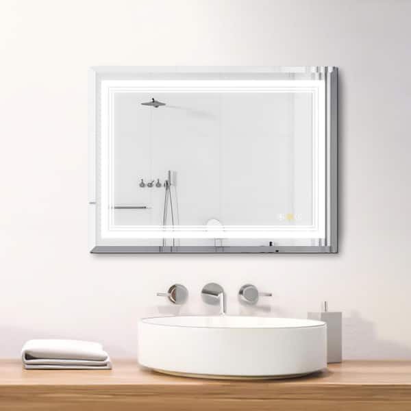 stufurhome NT 24 in. W x 32 in. H Rectangular Frameless 3-Colors Dimmable LED Anti-Fog Memory Wall Mount Bathroom Vanity Mirror