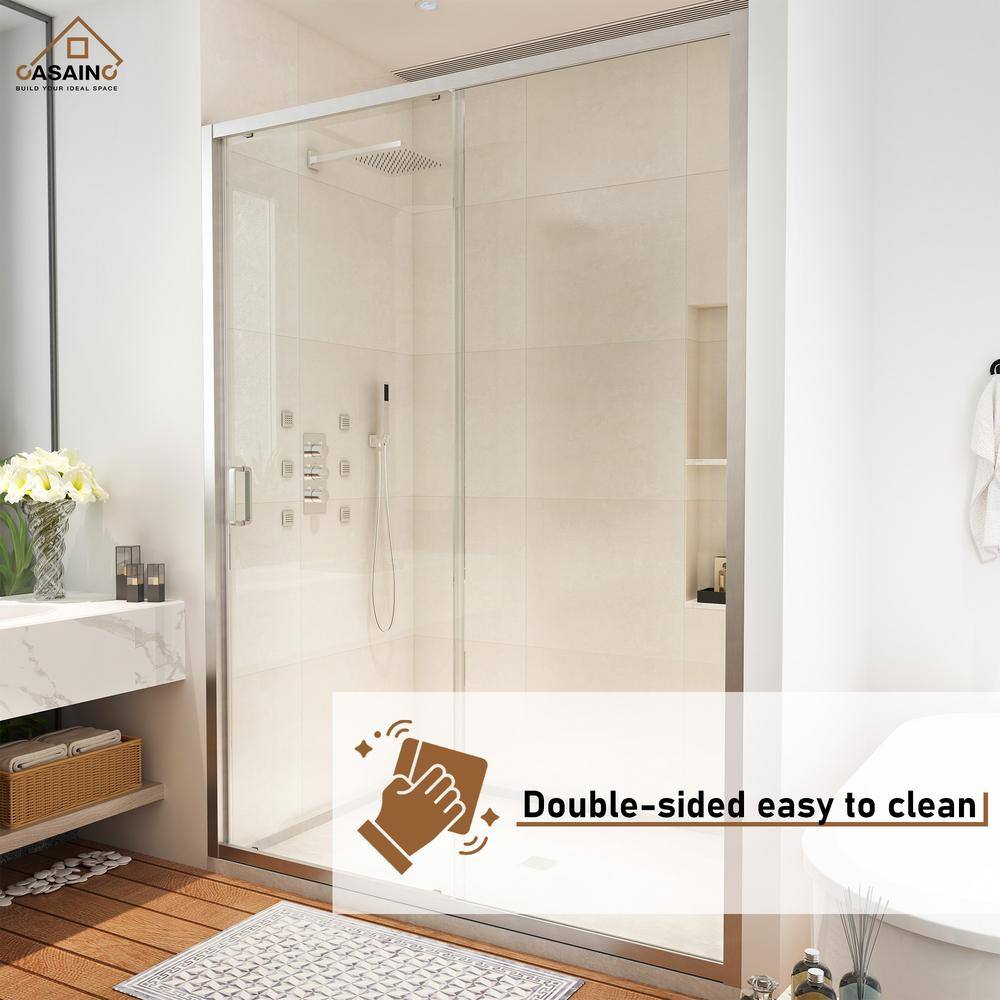 48" x 72" Brushed Nickel Framed Single Sliding Shower Door