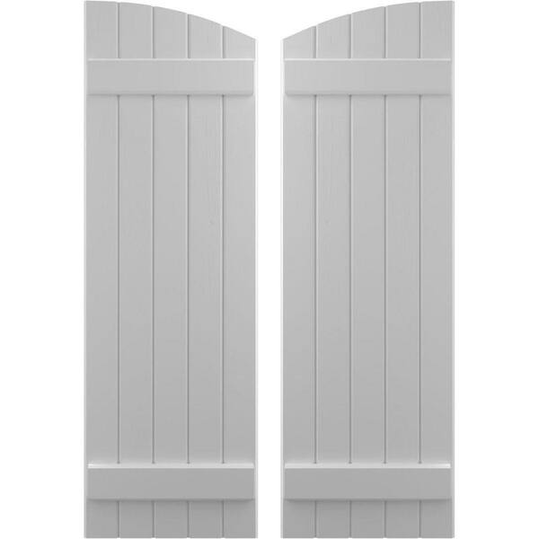 Ekena Millwork 17-1/2 in. W x 38 in. H Americraft Exterior Real Wood Joined Board and Batten Shutters with Elliptical Top Primed