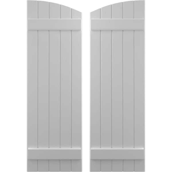 Ekena Millwork 17-1/2 in. W x 59 in. H Americraft Exterior Real Wood Joined Board and Batten Shutters with Elliptical Top in Primed