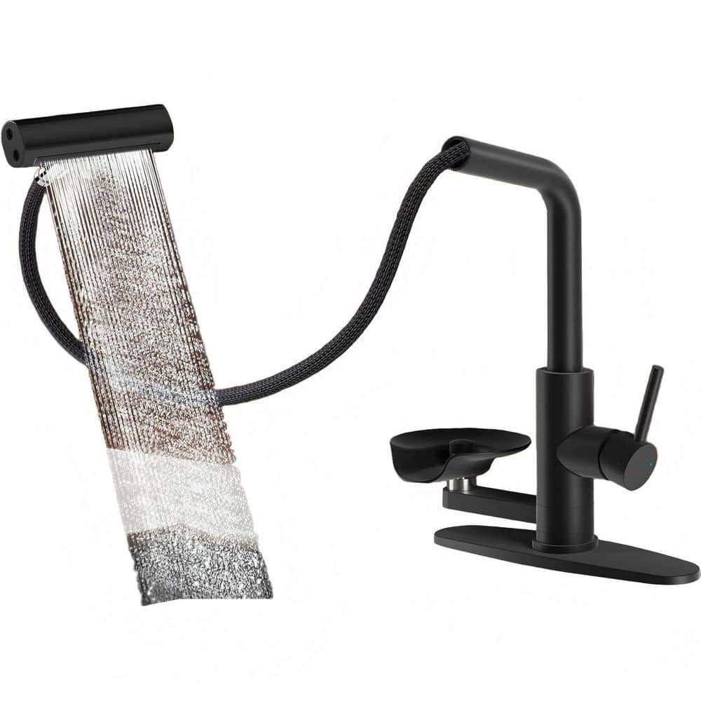 Pull Down Kitchen Faucet with Glass Rinser, 4 Spray Modes Kitchen Faucets with Pull Out Sprayer and Cup Washer, Black price history on PriceWatchPro