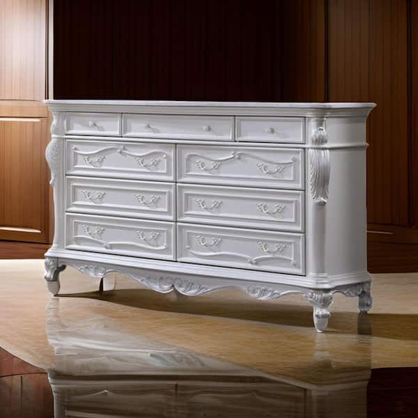 White 9-Drawers 70.5 in. Dresser Without Mirror