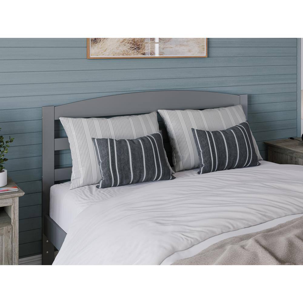 Gray Queen Size Solid Wood Slatted Headboard with Charging Station