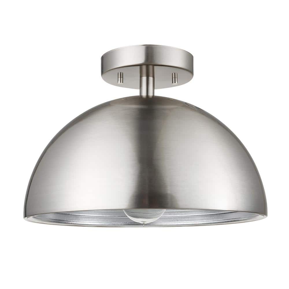 Rachelle 11.8 in. 1-Light Brushed Nickel Semi-Flush Mount with Ribbed Inter