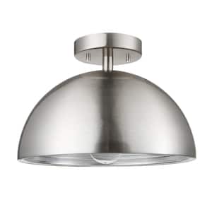 Rachelle 11.8 in. 1-Light Brushed Nickel Semi-Flush Mount with Ribbed Interior, Vintage Incandescent Bulb Included