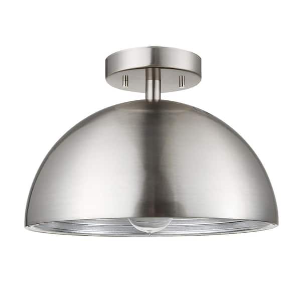Globe Electric Rachelle 11.8 in. 1-Light Brushed Nickel Semi-Flush Mount with Ribbed Interior, Vintage Incandescent Bulb Included