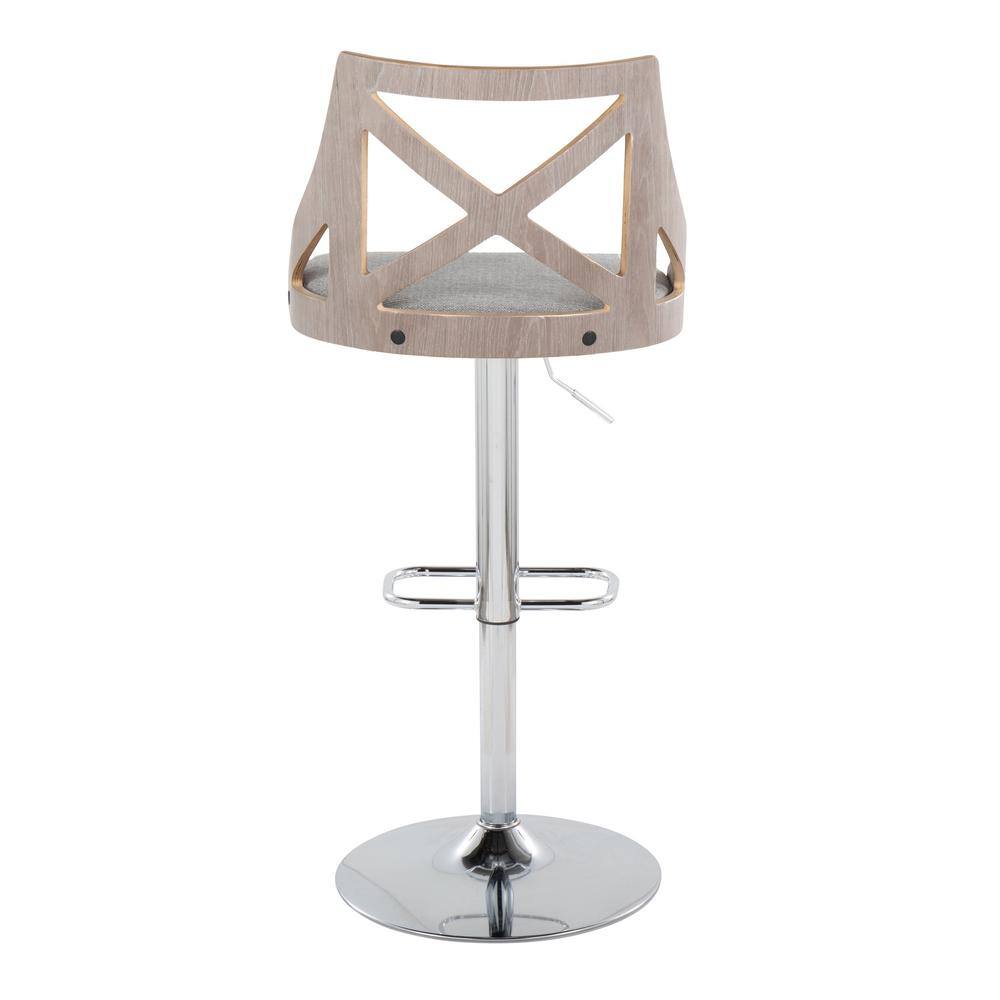 Gray Adjustable Swivel Bar Stools with Metal Base