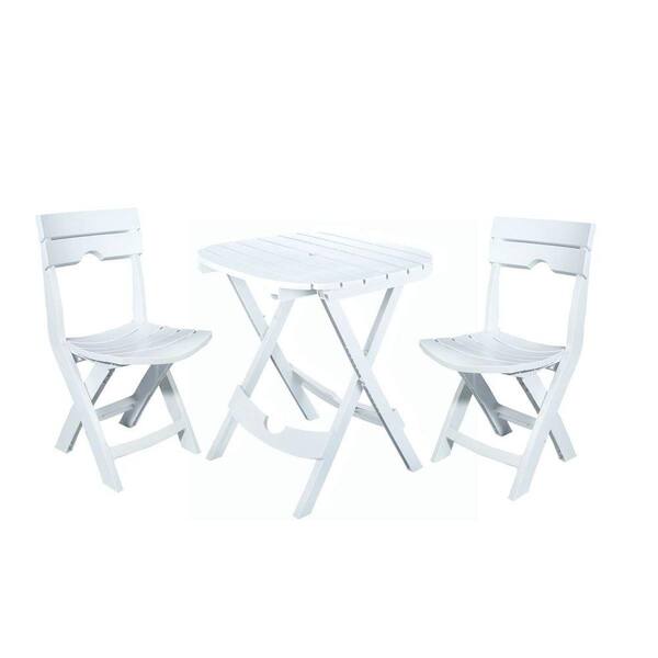 Adams Manufacturing Quik-Fold White 3-Piece Resin Plastic Outdoor Bistro Cafe Set