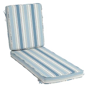 ProFoam 21 in. x 72 in. Outdoor Chaise Lounge Cushion in French Blue Linen Stripe