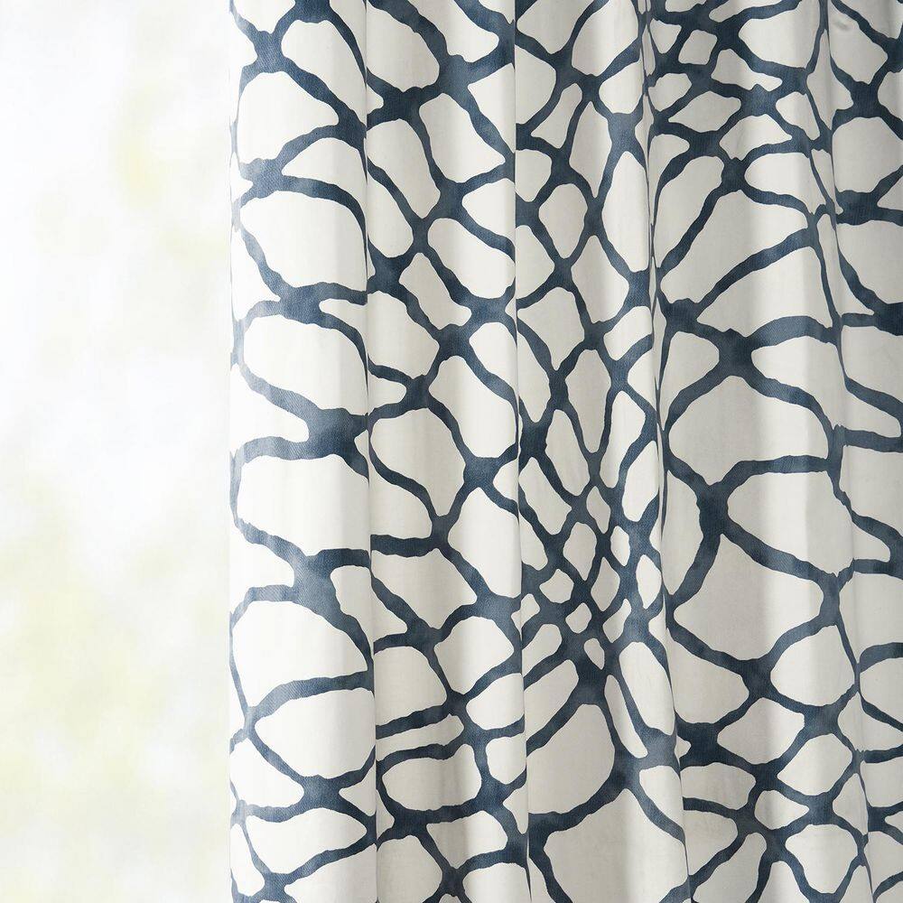 Ellis Blue Abstract Cotton Room Darkening Curtains 50" x 120"