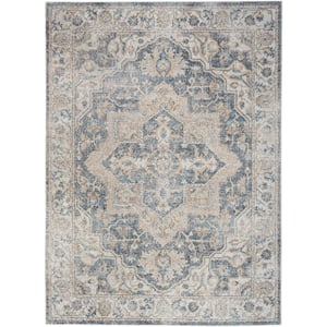 Astra Machine Washable Grey/Blue 7 ft. x 9 ft. Vintage Persian Traditional Area Rug