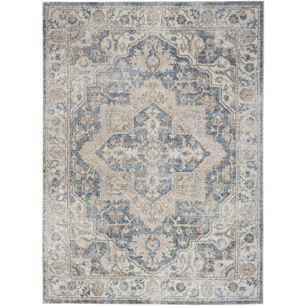 Nourison Astra Machine Washable Grey/Blue 7 ft. x 9 ft. Vintage Persian Traditional Area Rug