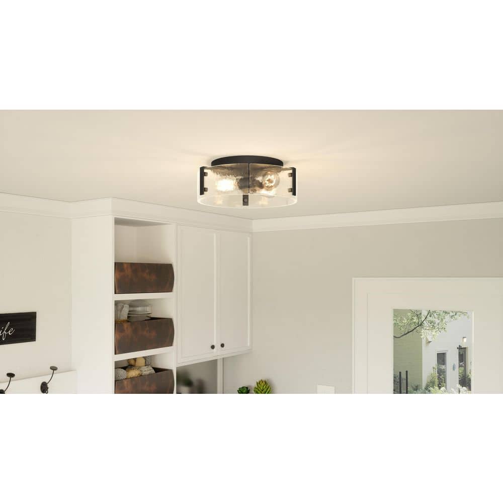 Angora Matte Black and Glass 3-Light Flush Mount