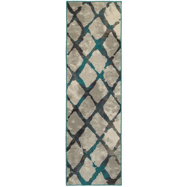 Home Decorators Collection Saratoga Grey/Teal 2 ft. x 8 ft. Runner Rug