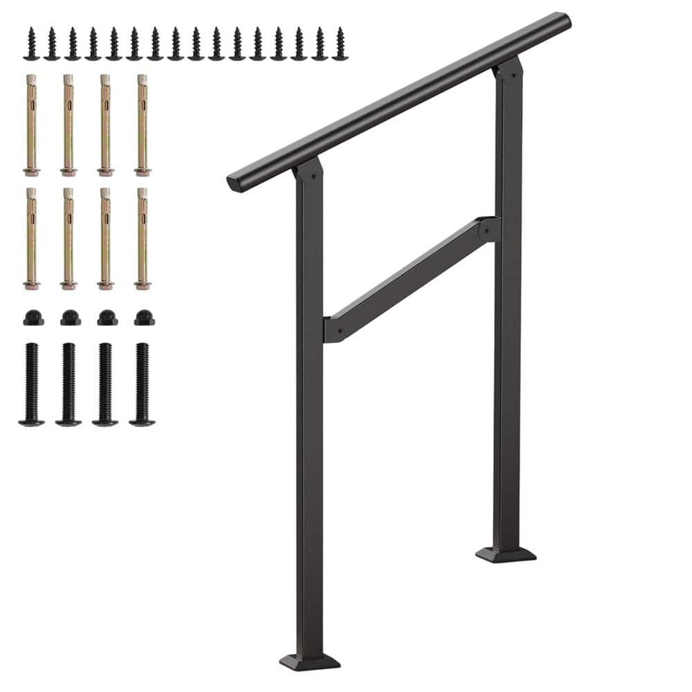 Universal Steps 2 Steps Black Iron Handrail Matte Finish for Outdoor Steps Universal ...