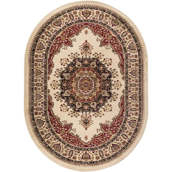 Tayse Rugs Sensation Ivory 5 ft. x 7 ft. Traditional Oval Area Rug