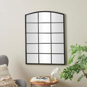 40 in. x 30 in. Arched Window Pane Inspired Square Framed Black Wall Mirror with Black Frame