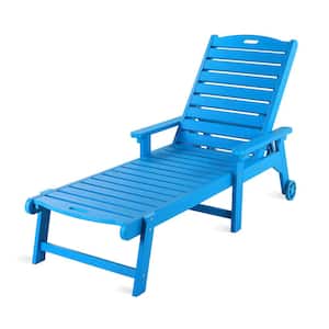Helen Blue Recycled Plastic Polywood Outdoor Reclining Chaise Lounge Chairs with Wheels for Poolside Patio
