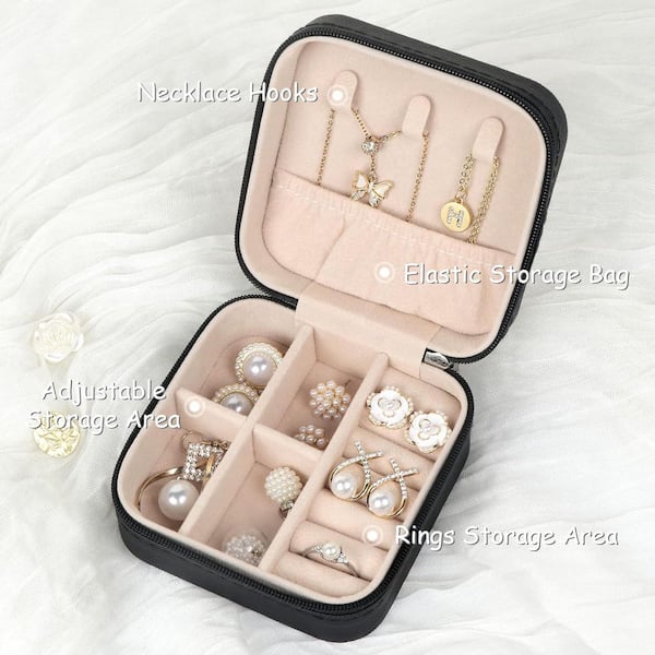 Black Portable PU Leather Mini Jewelry Box YJ00658 - The Home Depot
