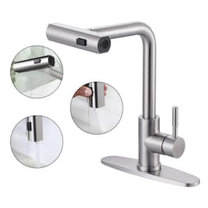 3-Mode Single Handle Waterfall Pull Down Sprayer Kitchen Faucet with 360° Rotation in Stainless Steel Brushed Nickel