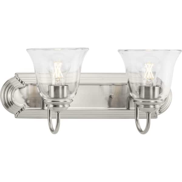 Progress Lighting Clear Glass 18 in. 2-Light Brushed Nickel Transitional Vanity Light with Clear Glass for Bathroom