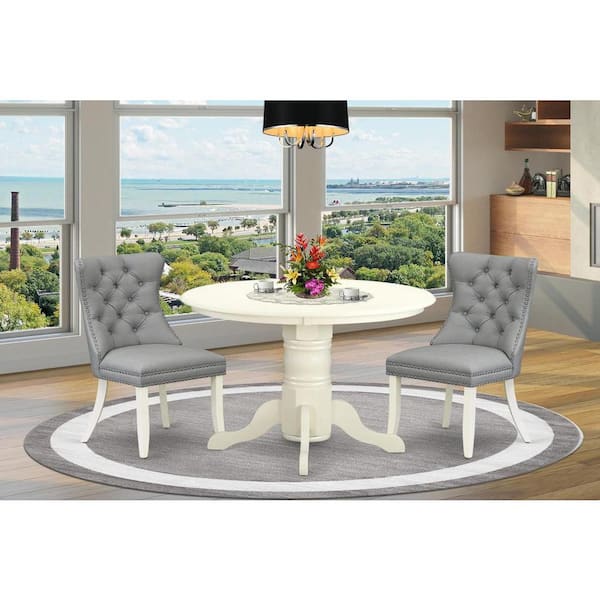 East West Furniture 3-Piece Linen white Solid Wood Top - Round Dining Room Set - Seats 4