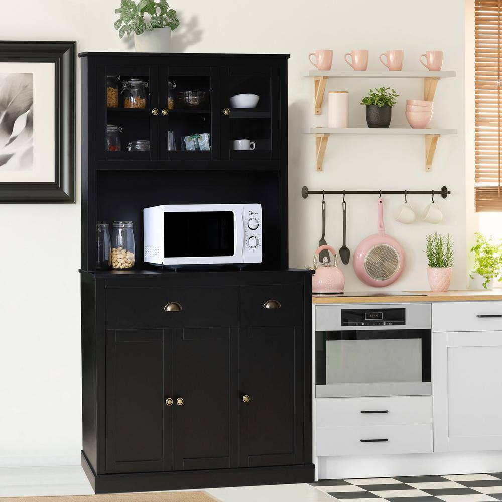Reviews For Veikous Black Wood Kitchen Pantry Cabinet Storage With Adjule Shelves Buffet Cupboard And Microwave Stand Pg 3 The