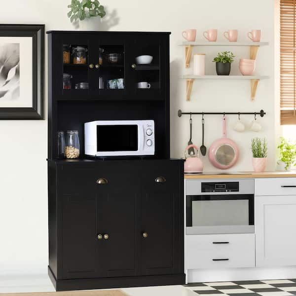 Farmhouse Sideboard Cabinet Kitchen Shelf in Walnut for Microwave