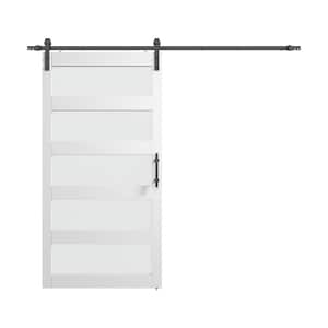 48 in. x 84 in. 5 Frosted Glass White PVC Surface MDF Sliding Barn Door with Hardware Kit