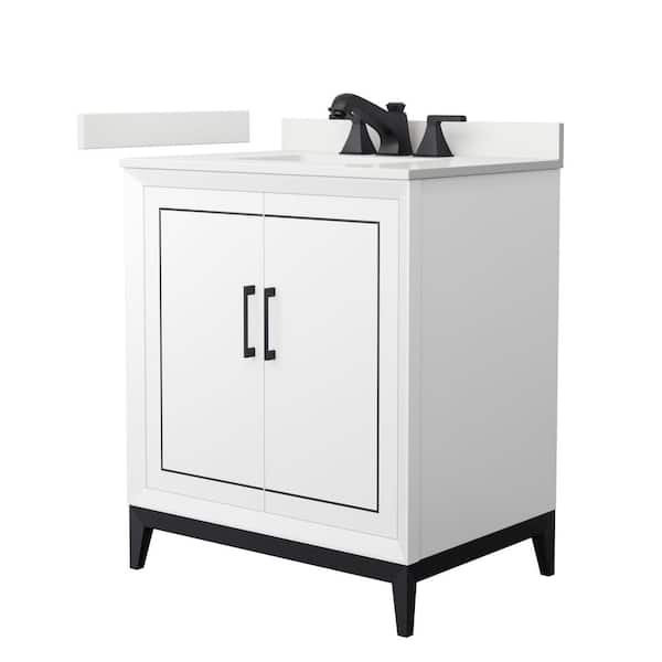 Wyndham Collection Marlena 30 in. W x 22 in. D x 35.25 in. H Single Bath Vanity in White with White Quartz Top