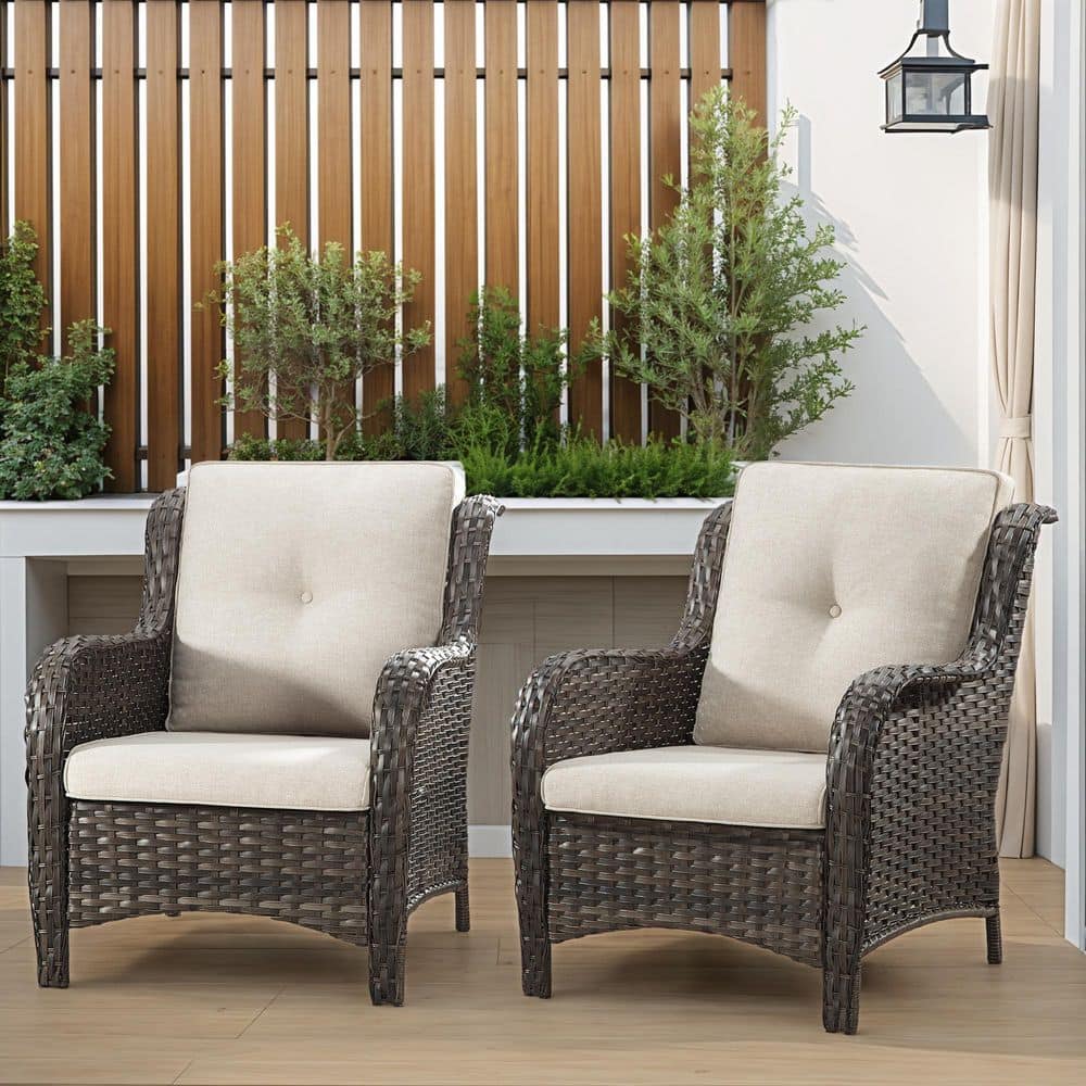 2-Piece Wicker Patio Outdoor Lounge Chair with Ergonomic Arm and Beige Cushions price history on PriceWatchPro