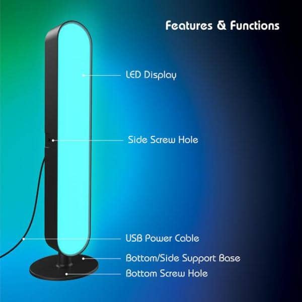 Tzumi Aura LED Black 9.8 in. Multi-Color Light Bar Lamp with