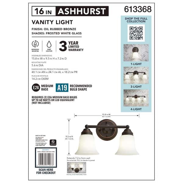 Ashhurst 2-Light Oil Rubbed Bronze Vanity Light with Frosted Glass Shades Ashhurst 2-Light Oil Rubbed Bronze Vanity Light with Frosted Glass Shades